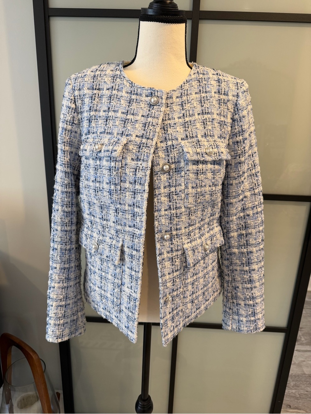 H&M Tweed Pearl-Button Chanel Style Jacket S